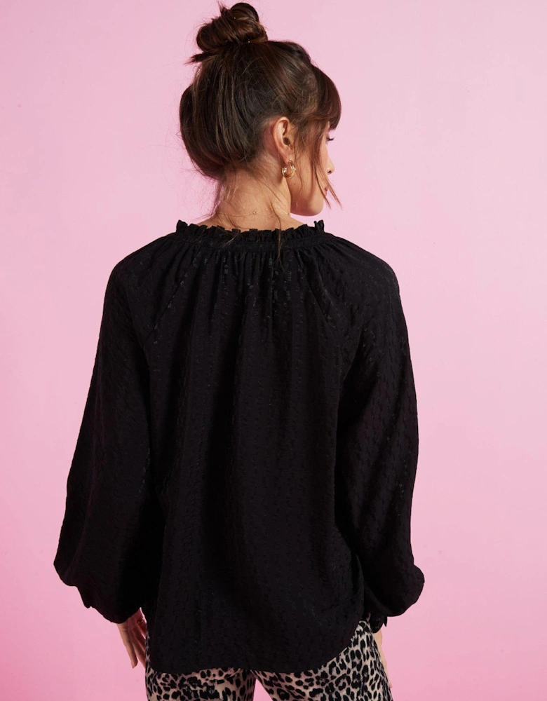 Tie Detail Long Sleeve Blouse - Black