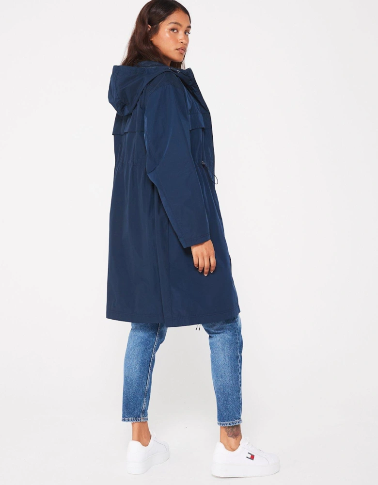 Drawstring Waist Raincoat - Navy