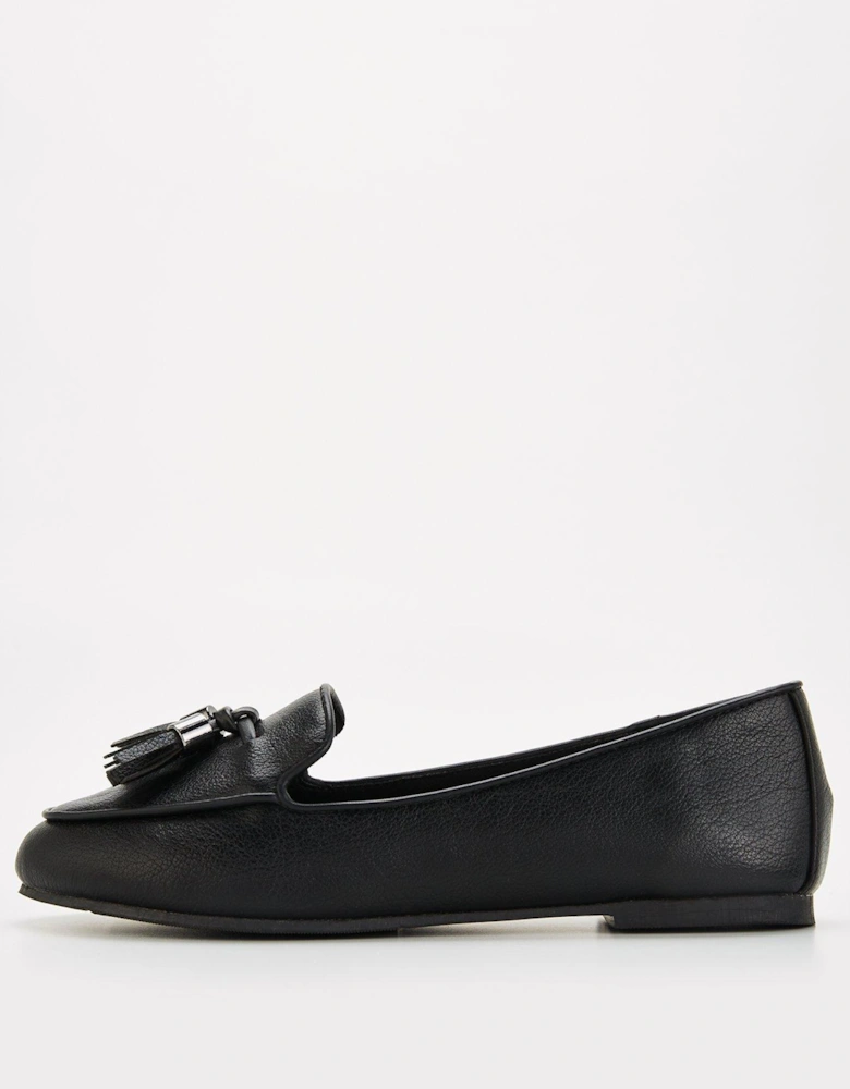 Wide Fit Soft Square Toe Comfort Loafer Shoe - Black