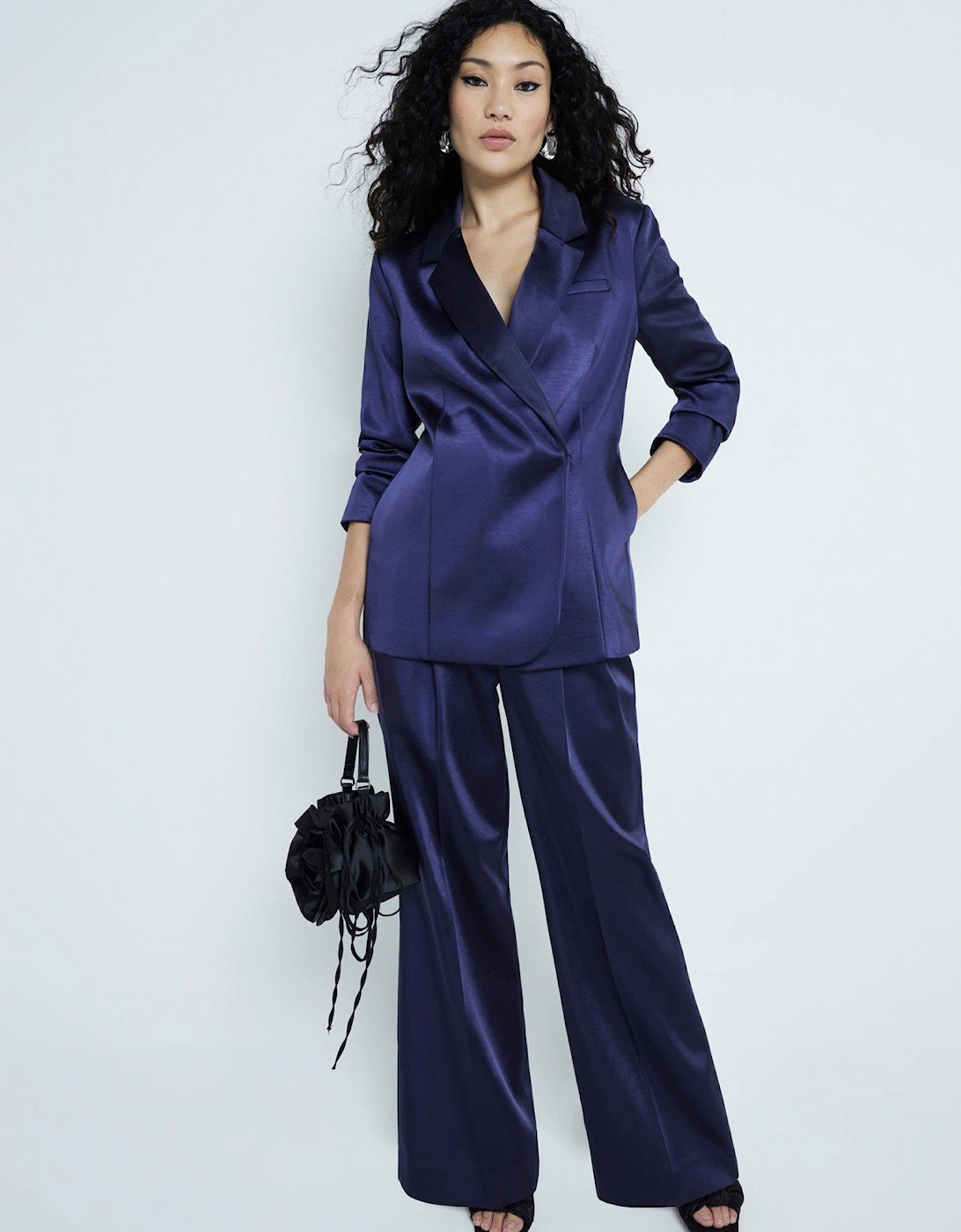 Satin Wide Leg Trouser - Navy