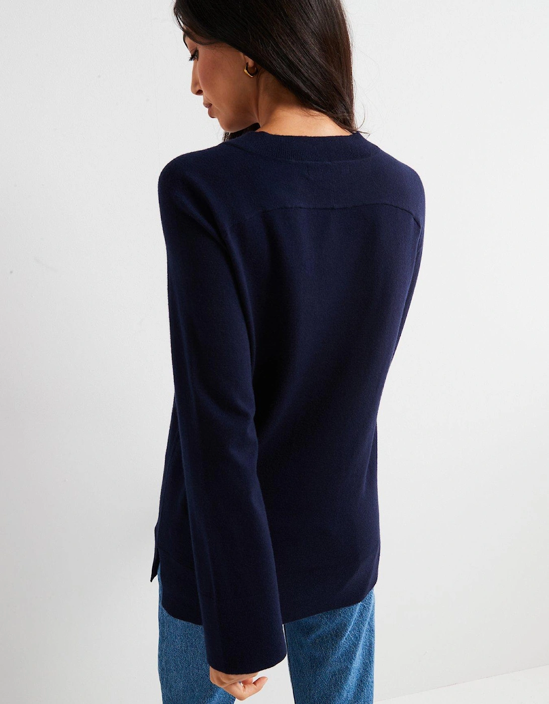 V Neck Longline Jumper - Navy