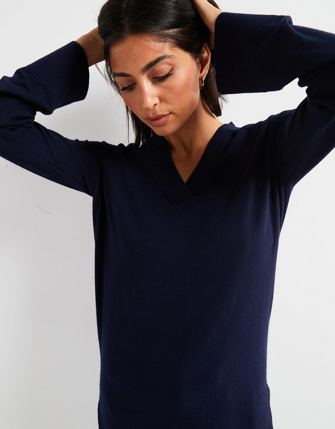 V Neck Longline Jumper - Navy