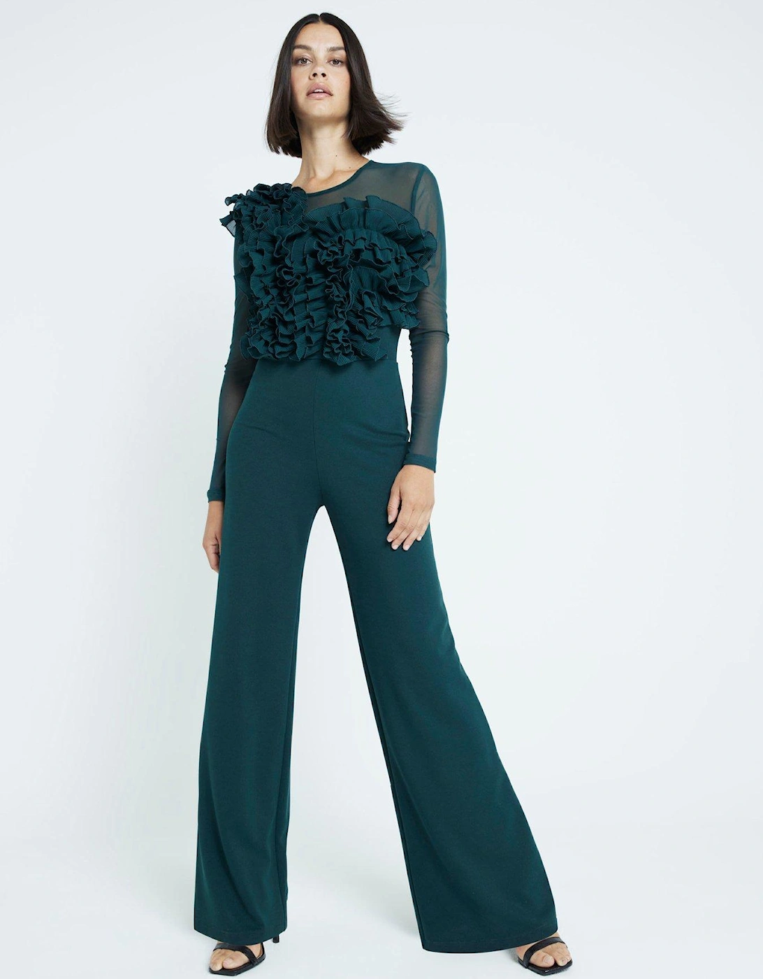 Volume Frill Jumpsuit - Dark Green