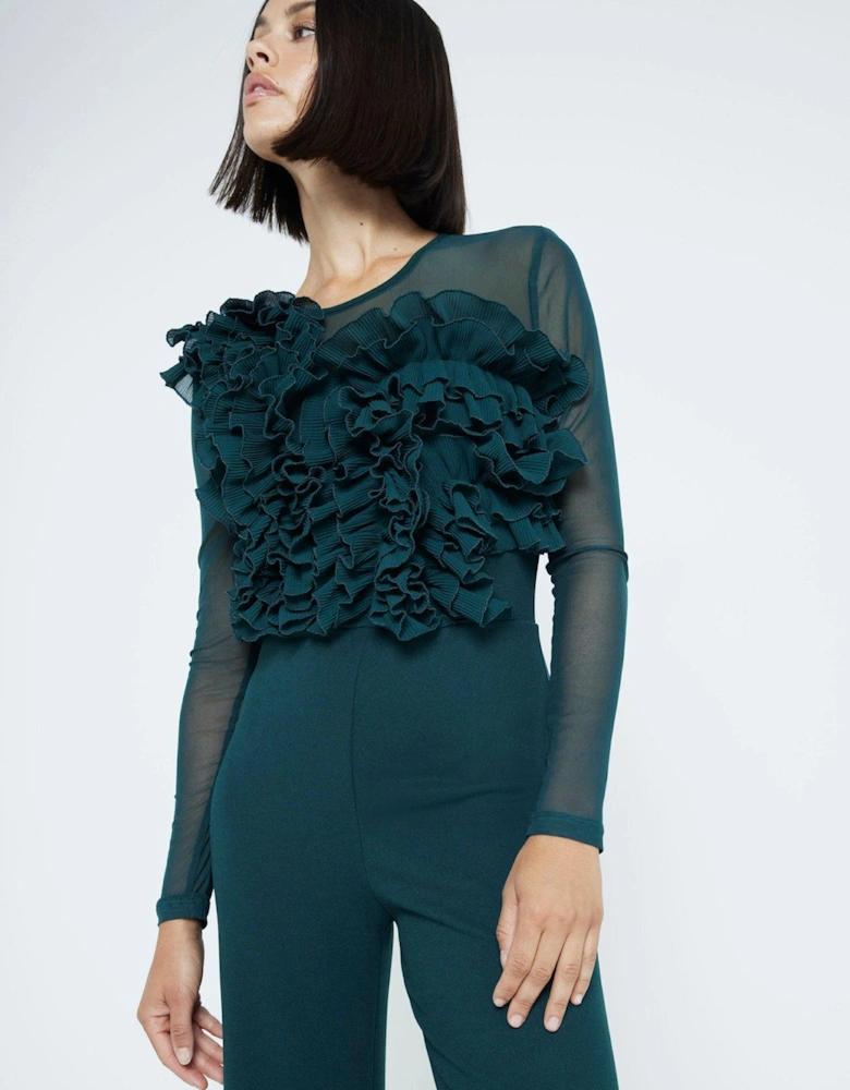 Volume Frill Jumpsuit - Dark Green