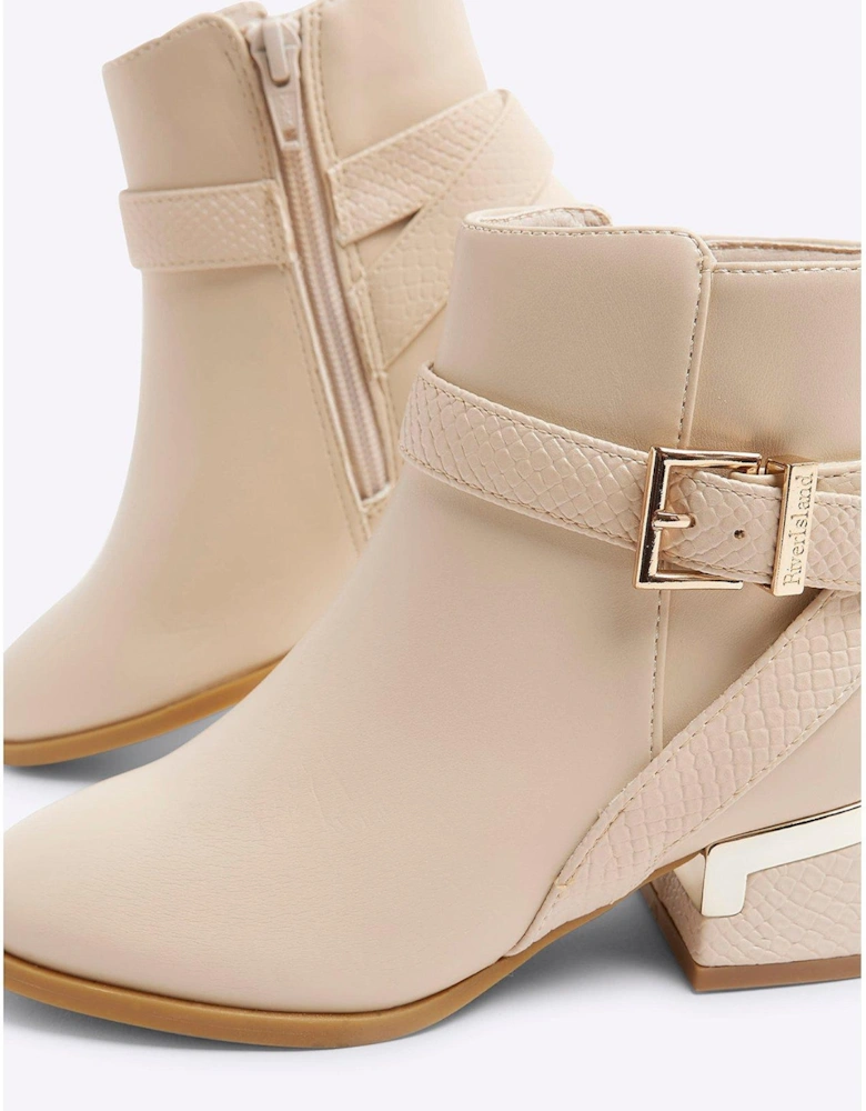 Girls Heeled Ankle Boot - Cream