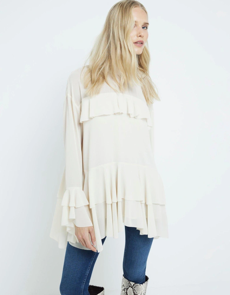 Ruffle Detail Blouse - Cream