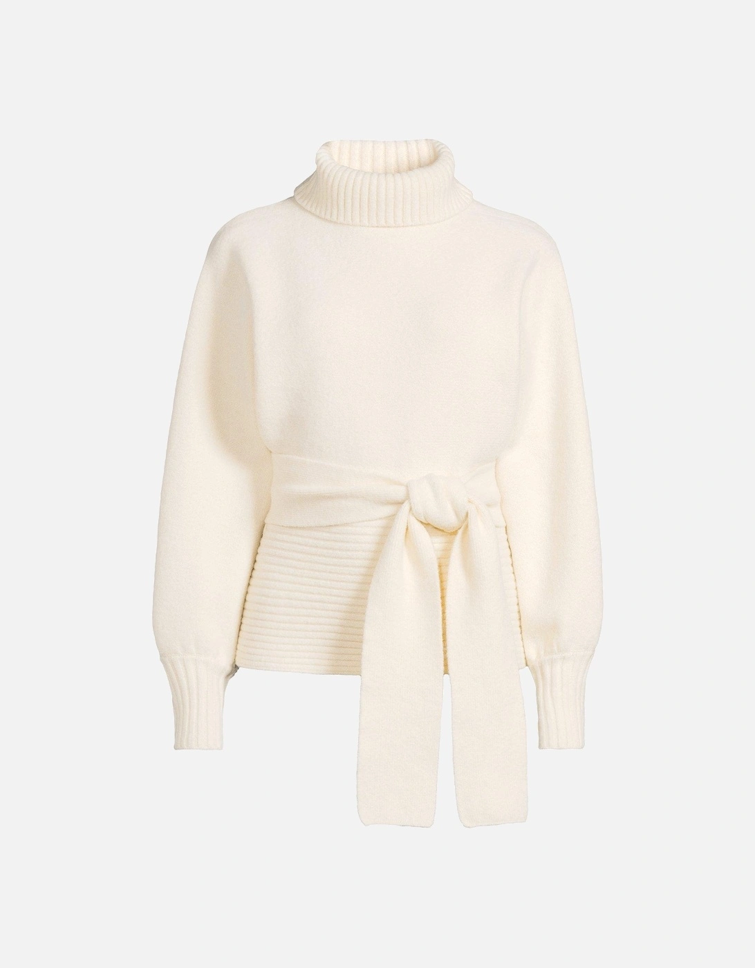 Premium Wool Blend Knitted Belted Jumper - Cream