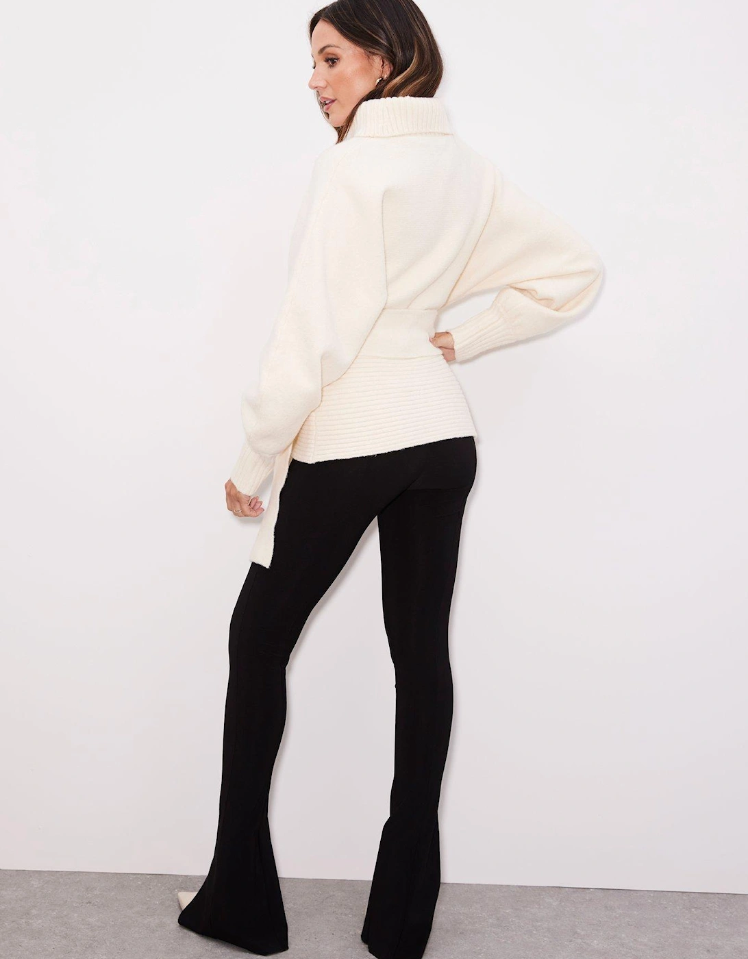 Premium Wool Blend Knitted Belted Jumper - Cream