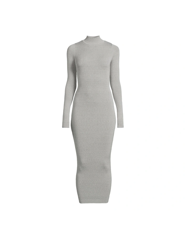 Roll Neck Slim Knitted Midaxi Dress - Grey 