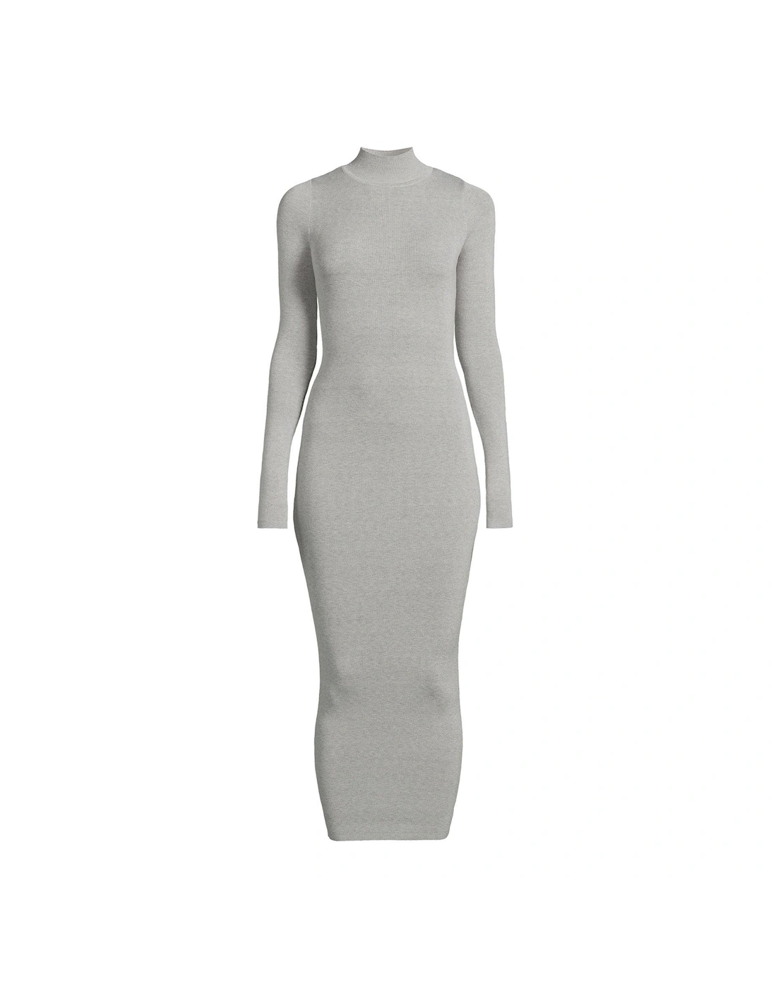 Roll Neck Slim Knitted Midaxi Dress - Grey 