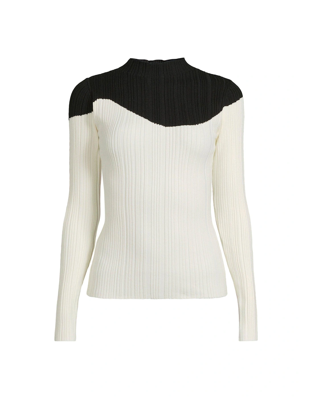 Knitted Rib Long Sleeve Contrast Top - Black/Cream