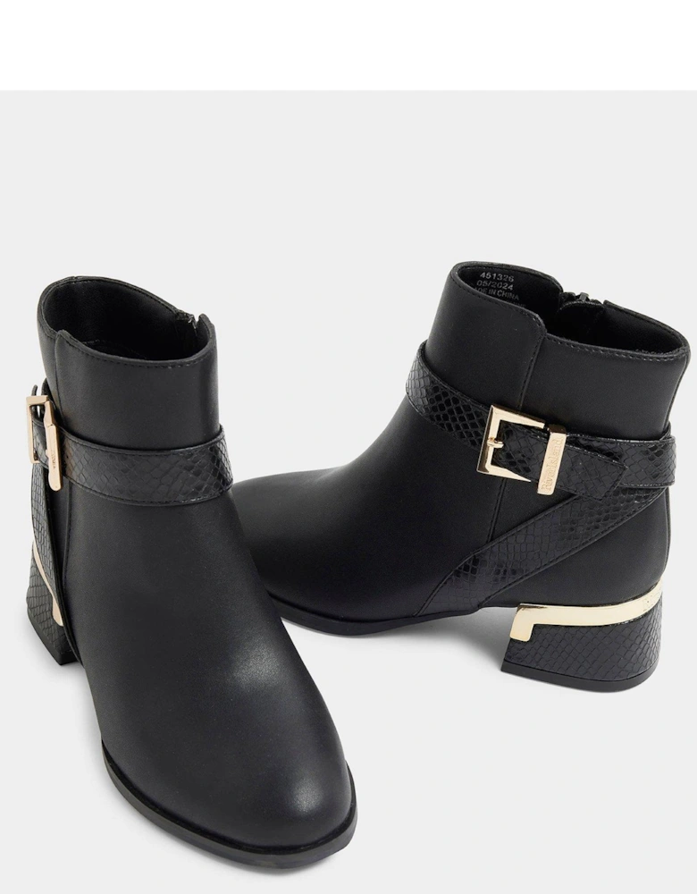 Older Girl Buckle Detail Heeled Boots - Black