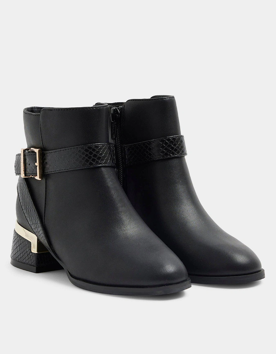 Older Girl Buckle Detail Heeled Boots - Black