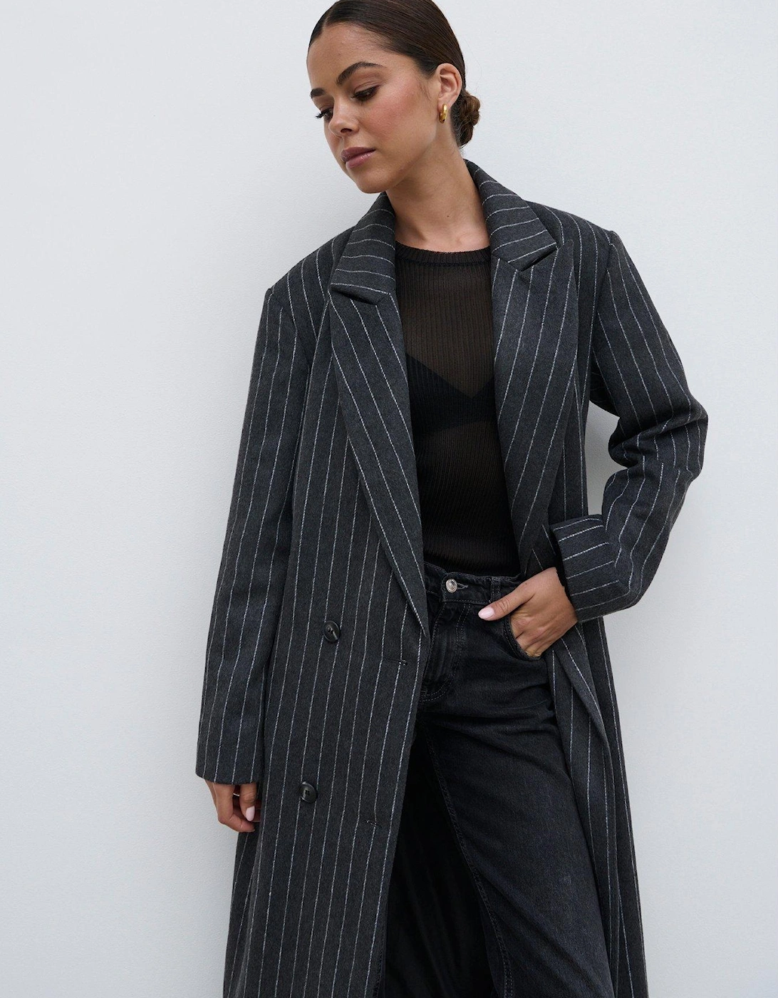 Briar Pinstripe Top Coat - Grey 