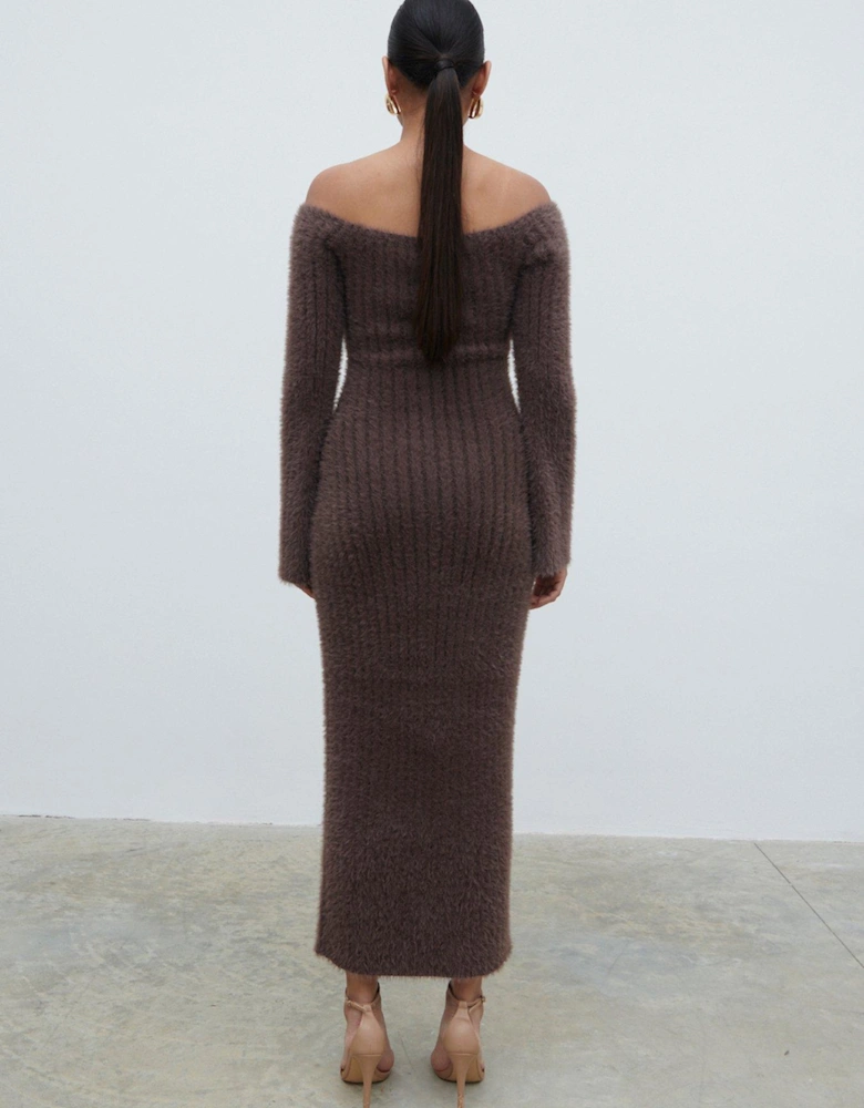 Alora Soft Rib Knit Midaxi Dress - Chocolate - Brown