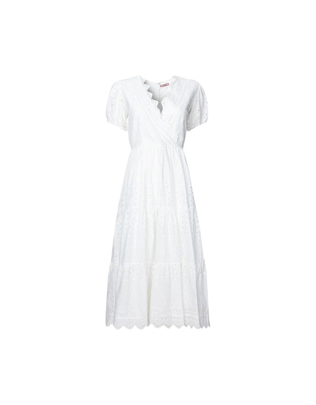 Short Sleeve Broderie Midi Dress - White