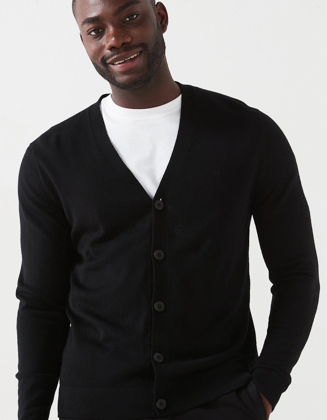 Merino Wool Knitted Cardigan - Black