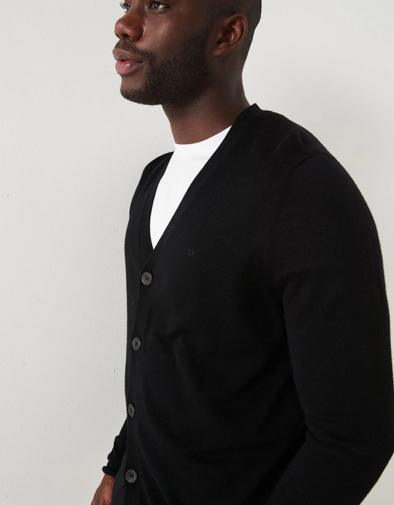 Merino Wool Knitted Cardigan - Black