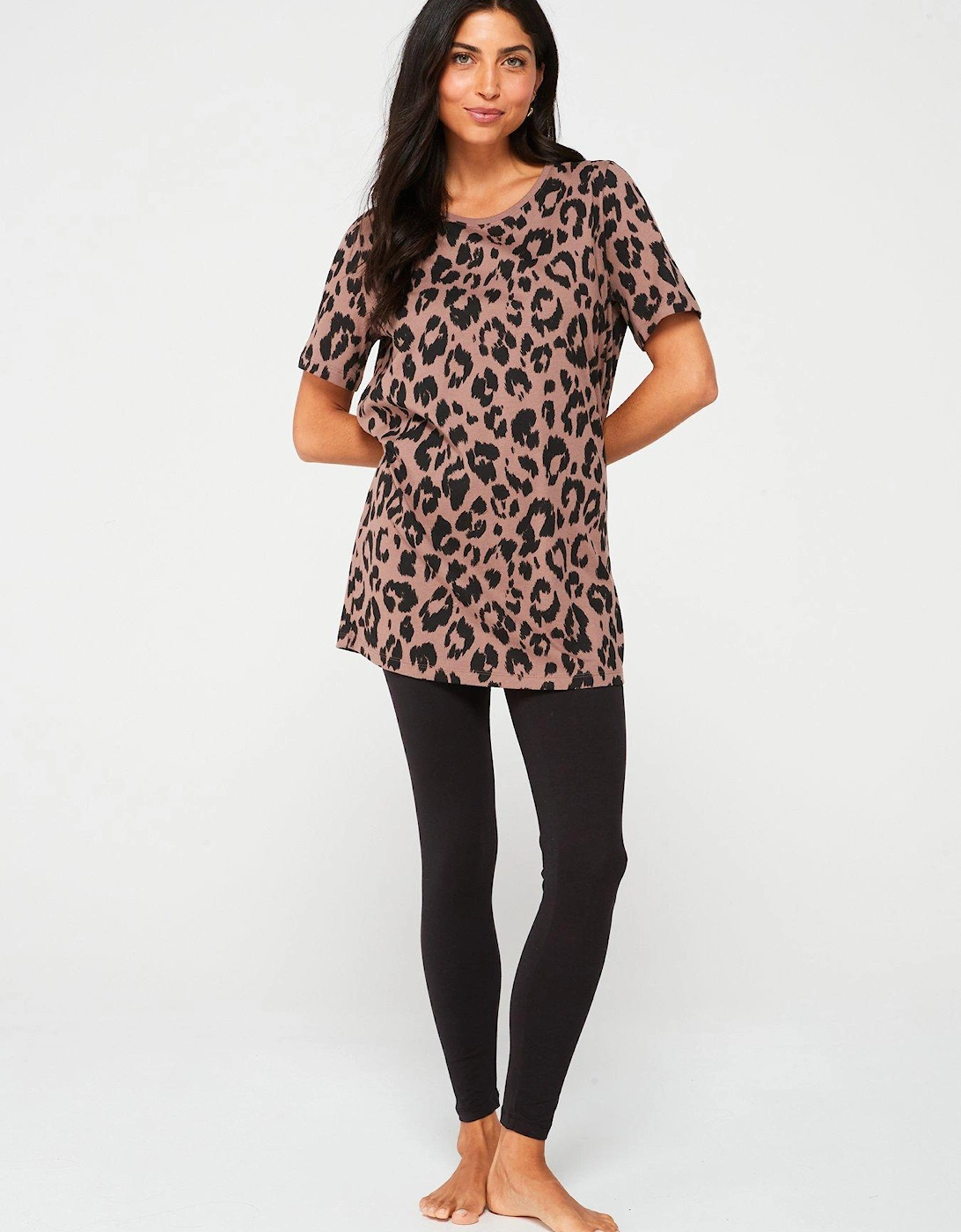 Leopard Longline Top And Legging Pj Set