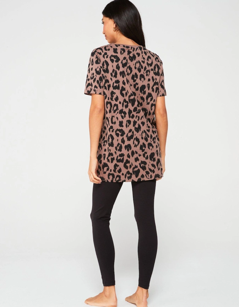 Leopard Longline Top And Legging Pj Set