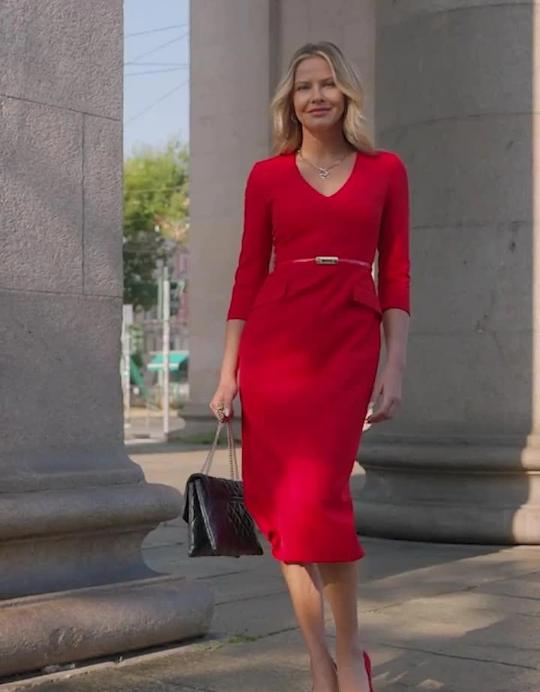 Belted Midi Dress - Red