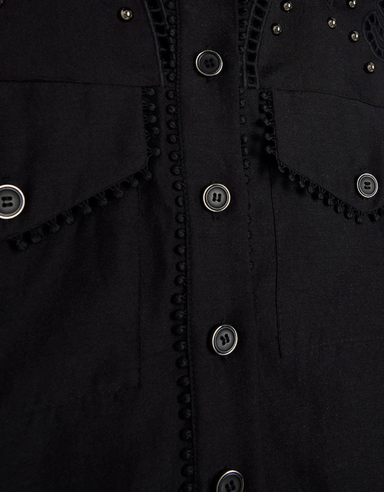 Studded Detail Western Shirt - Black