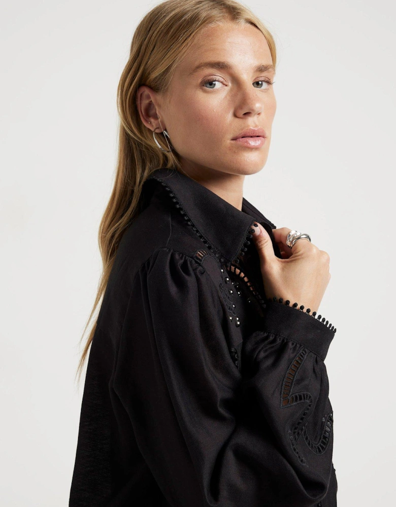 Studded Detail Western Shirt - Black