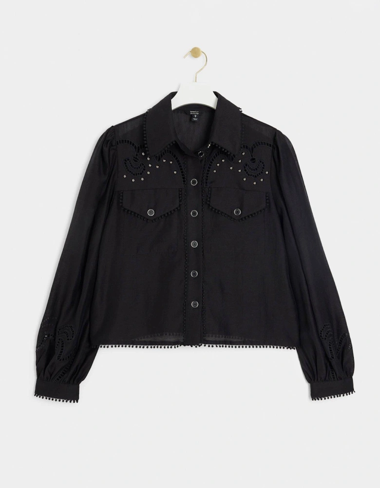 Studded Detail Western Shirt - Black