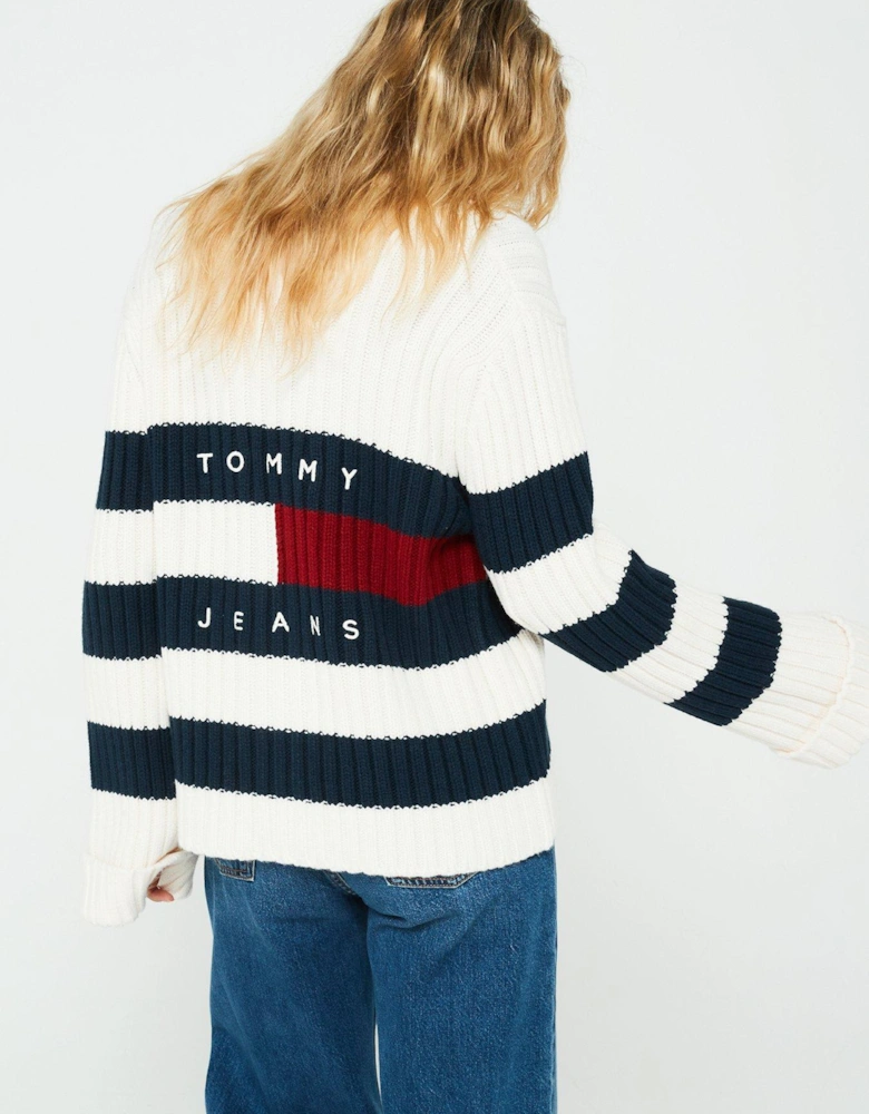 Stripe Logo Cardigan - White