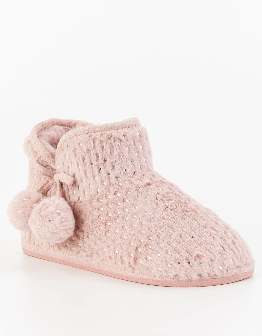 Textured Slipper Boot With Poms - Pink