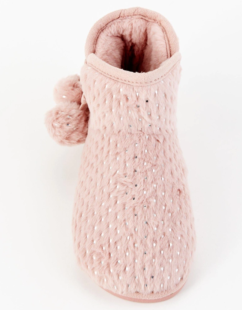 Textured Slipper Boot With Poms - Pink