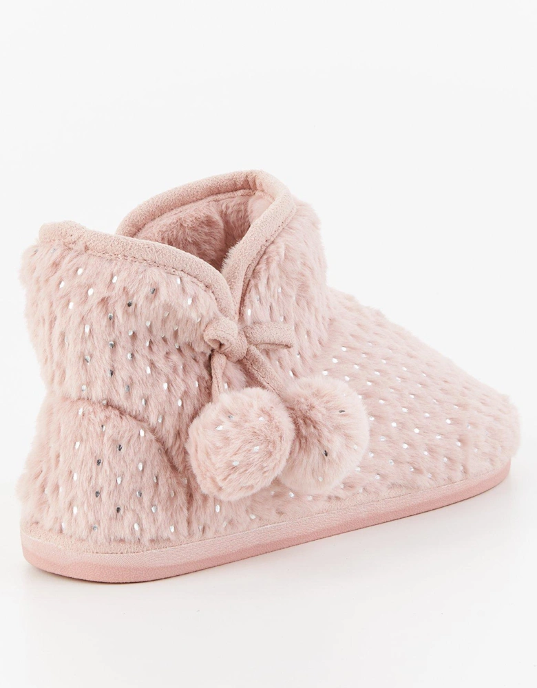 Textured Slipper Boot With Poms - Pink