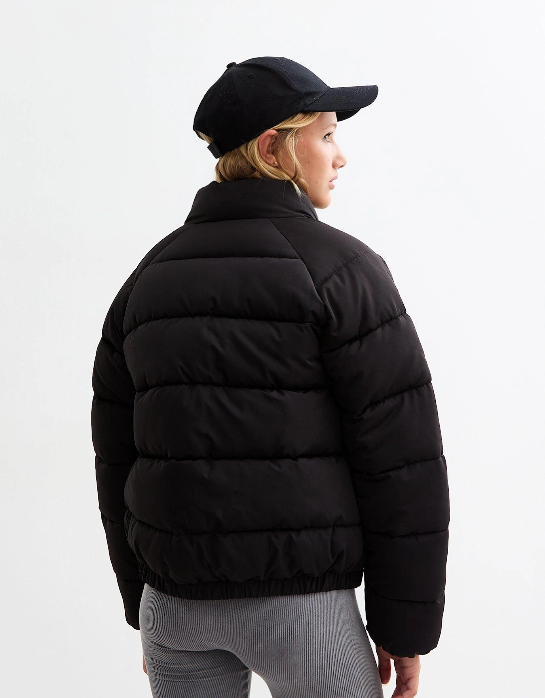 Girls Black Funnel Neck Padded Jacket