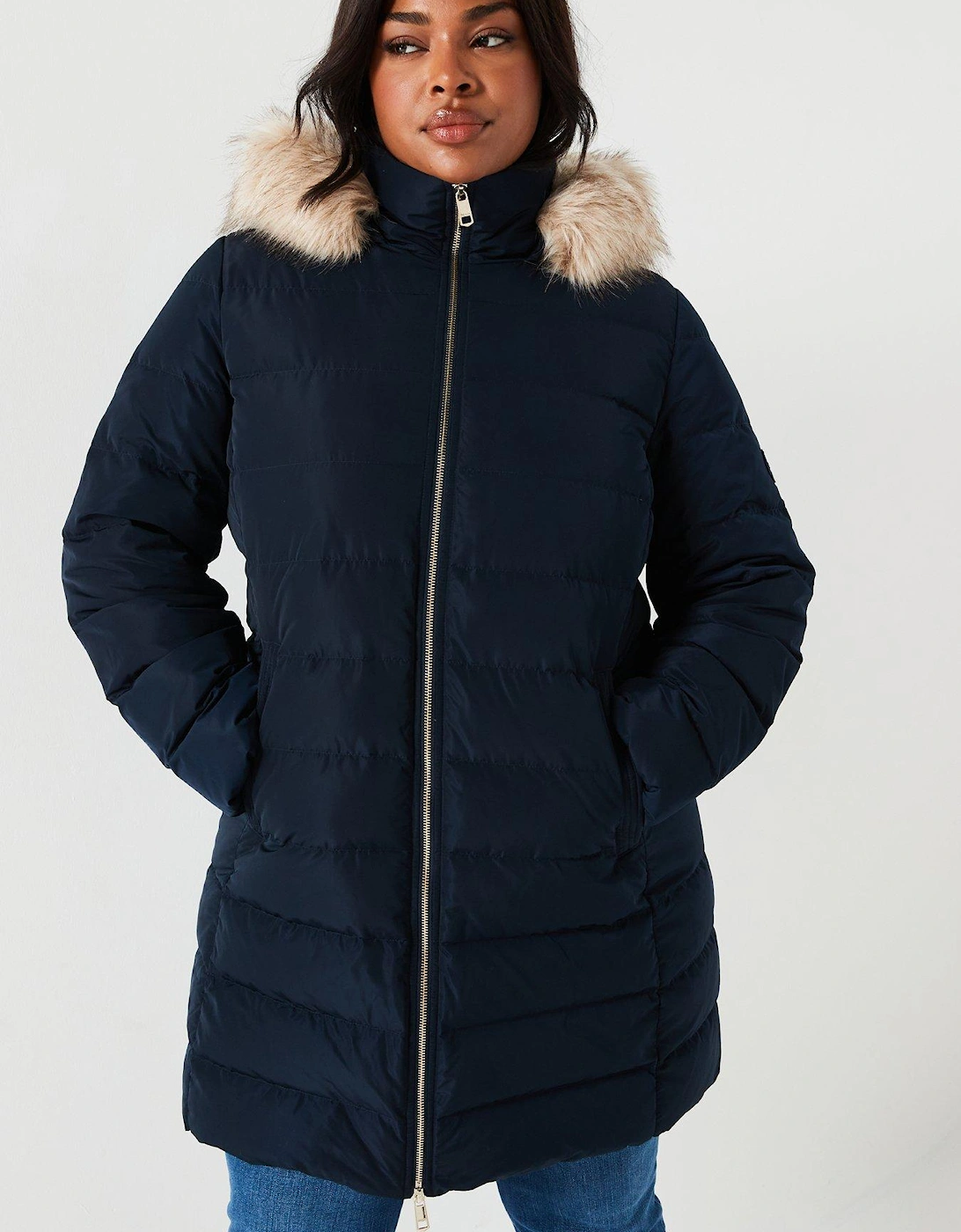 Plus Tyra Heritage Coat With Fur - Navy