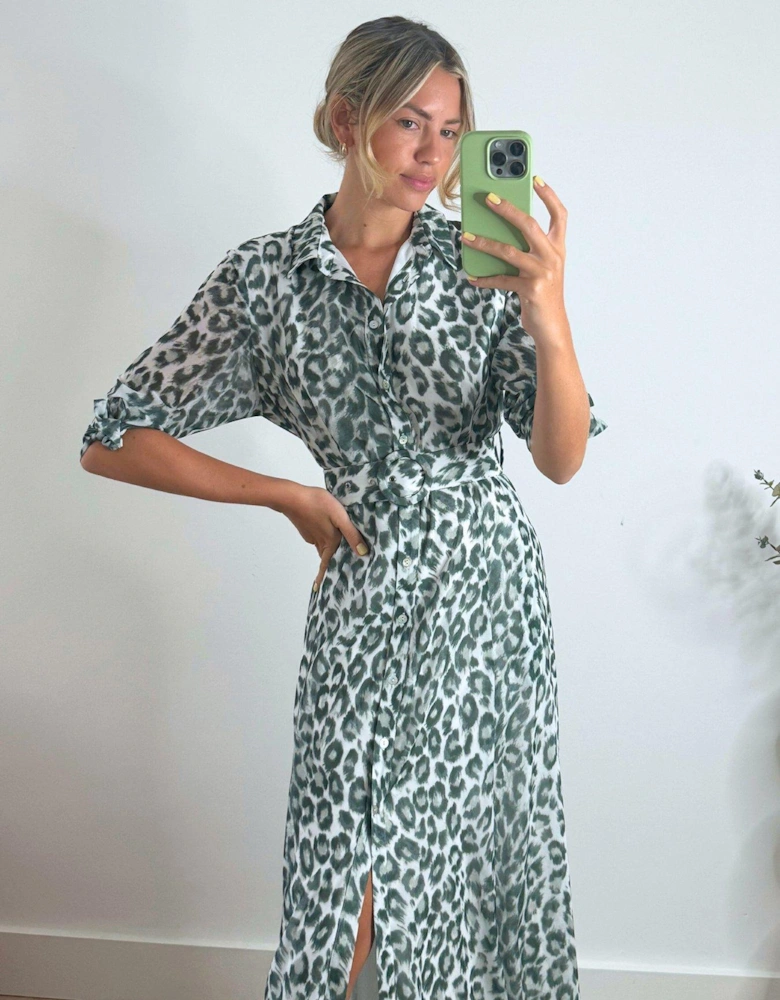 Animal Print Midi Shirt Dress