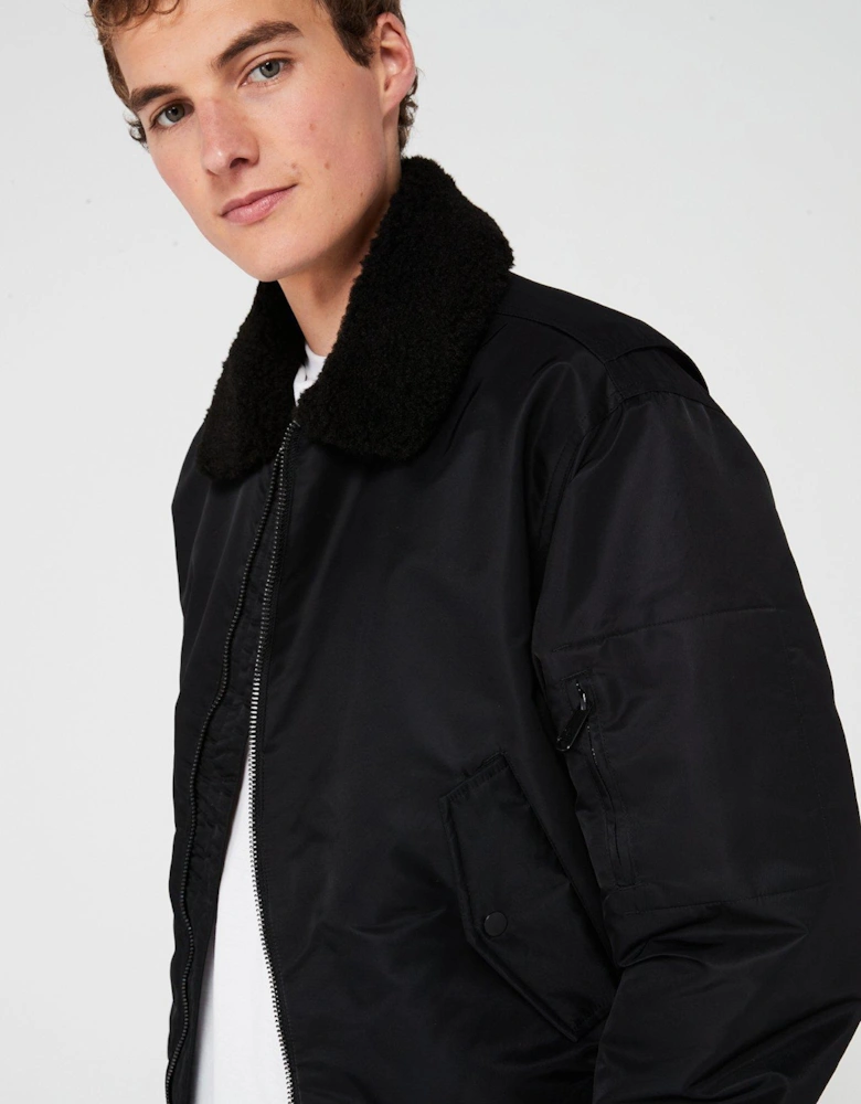 Aviator Sherpa Bomber Jacket - Black