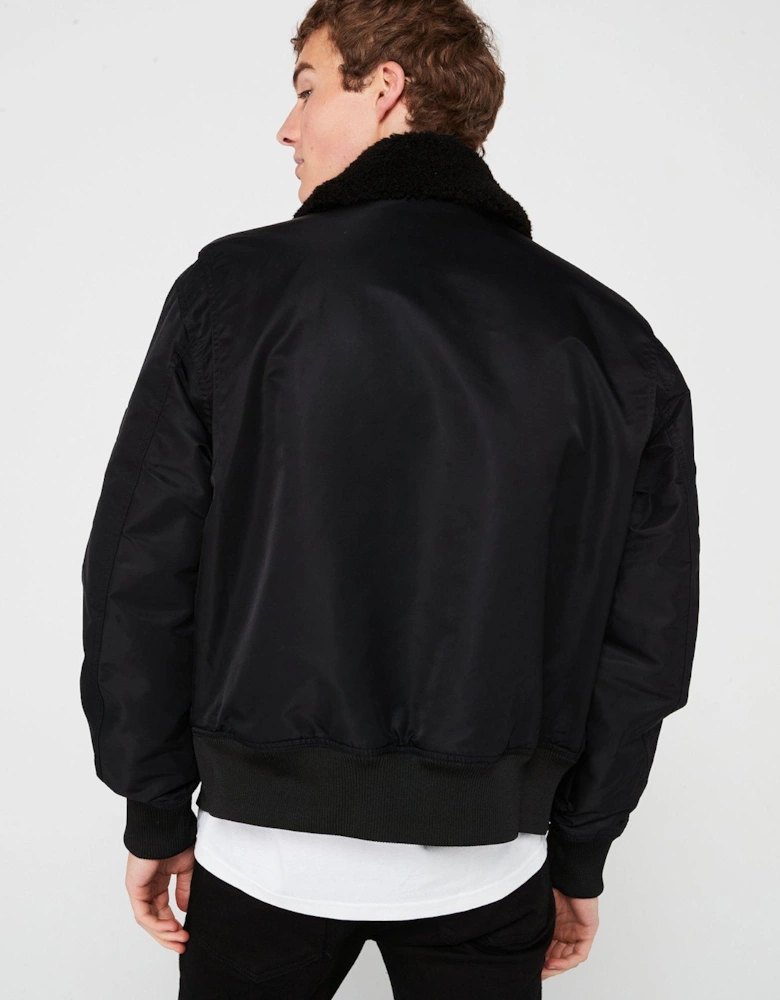 Aviator Sherpa Bomber Jacket - Black