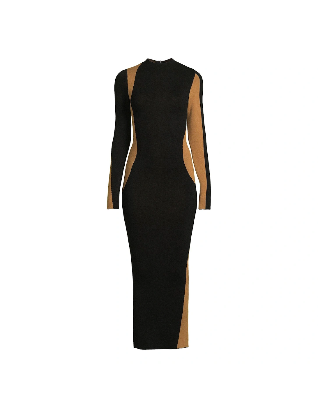 Colour Blocked Wave Knitted Midaxi Dress - Black 