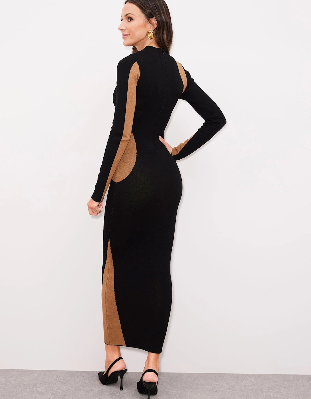 Colour Blocked Wave Knitted Midaxi Dress - Black 