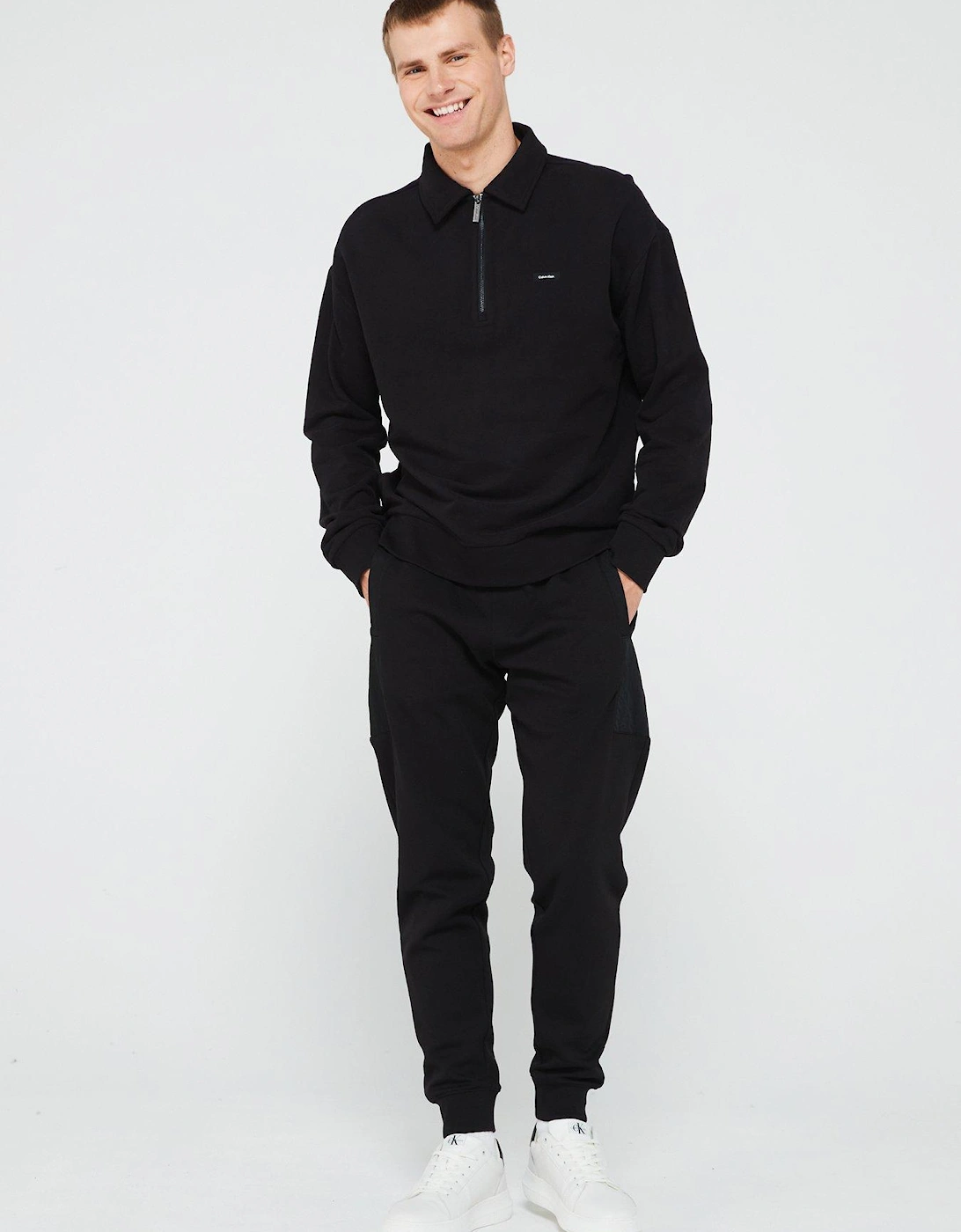 Cotton Comfort Wing Collar 1/4 Zip Sweat - Black