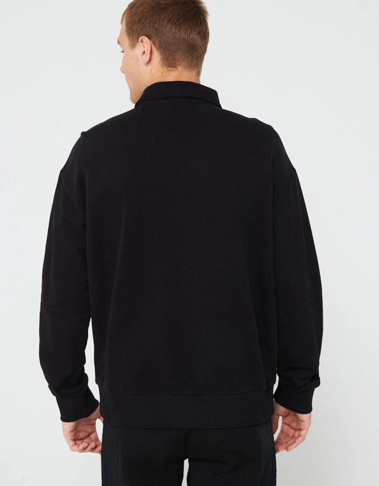 Cotton Comfort Wing Collar 1/4 Zip Sweat - Black