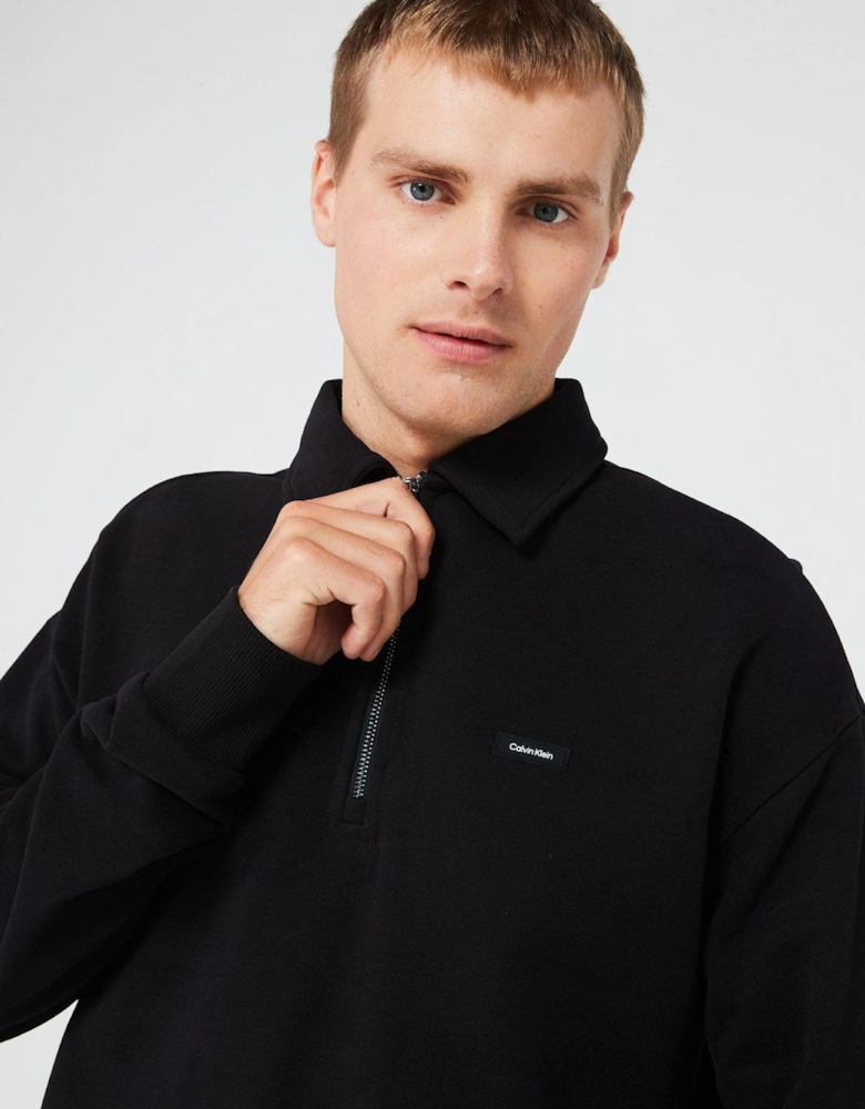 Cotton Comfort Wing Collar 1/4 Zip Sweat - Black