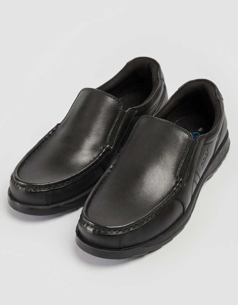 Nyle Black Leather Slip On School Shoe - Black