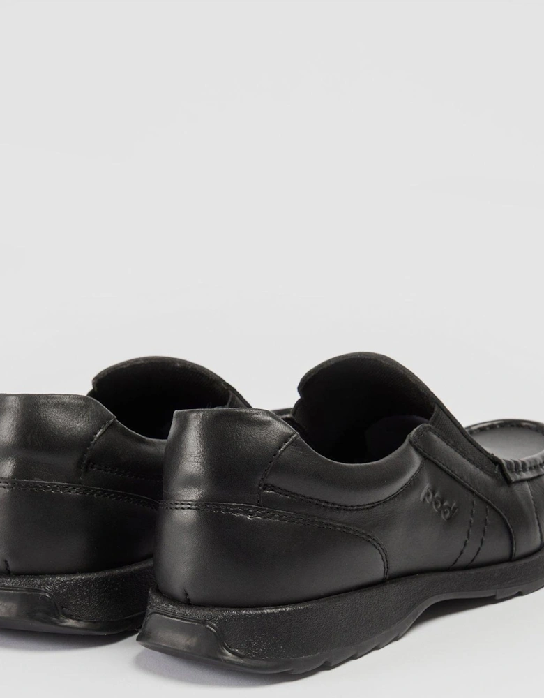 Nyle Black Leather Slip On School Shoe - Black