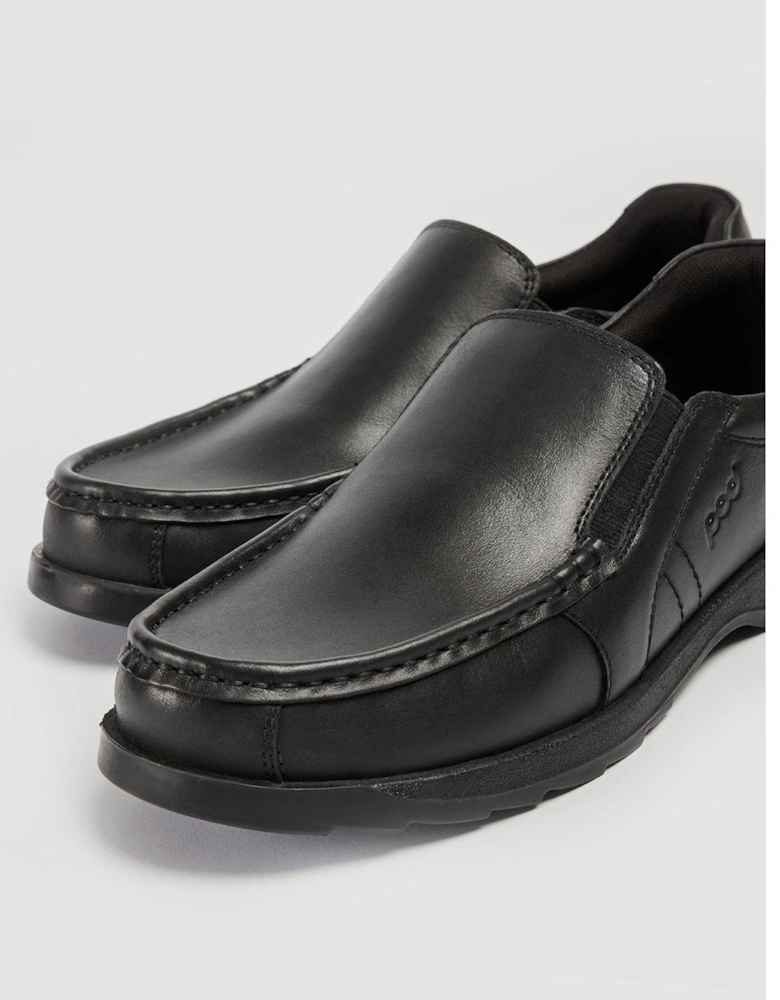 Nyle Black Leather Slip On School Shoe - Black