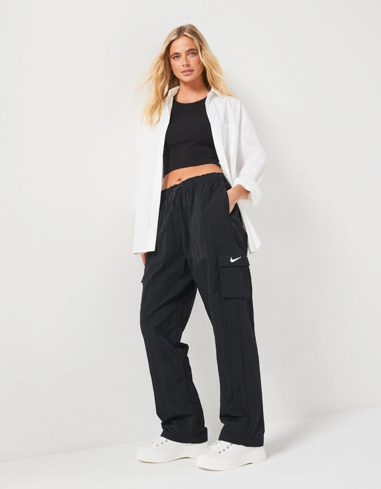Women's High-Rise Woven Cargo Pants -Black