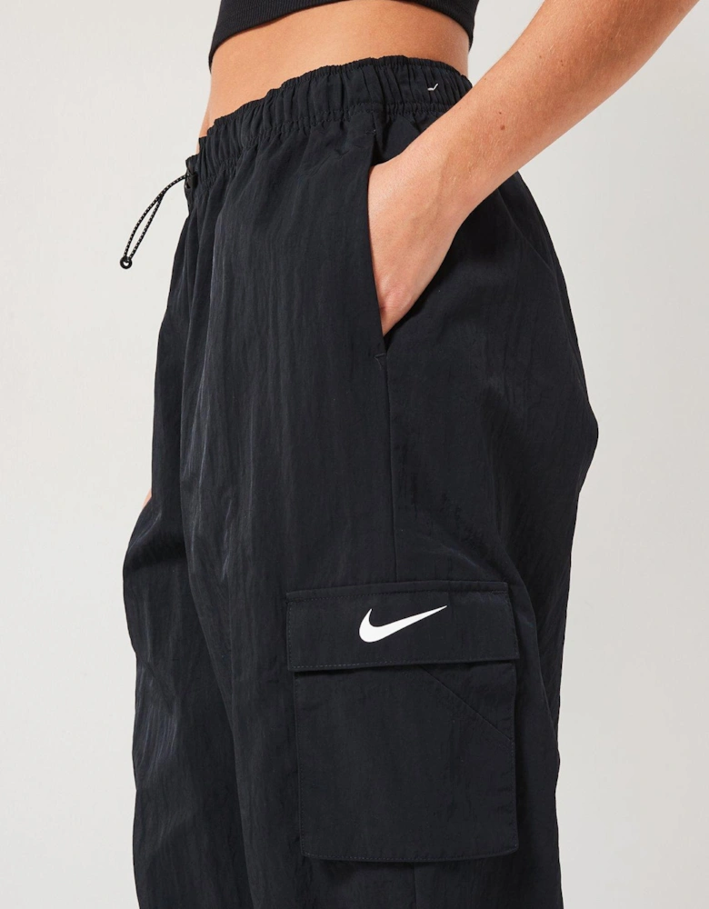 Women's High-Rise Woven Cargo Pants -Black