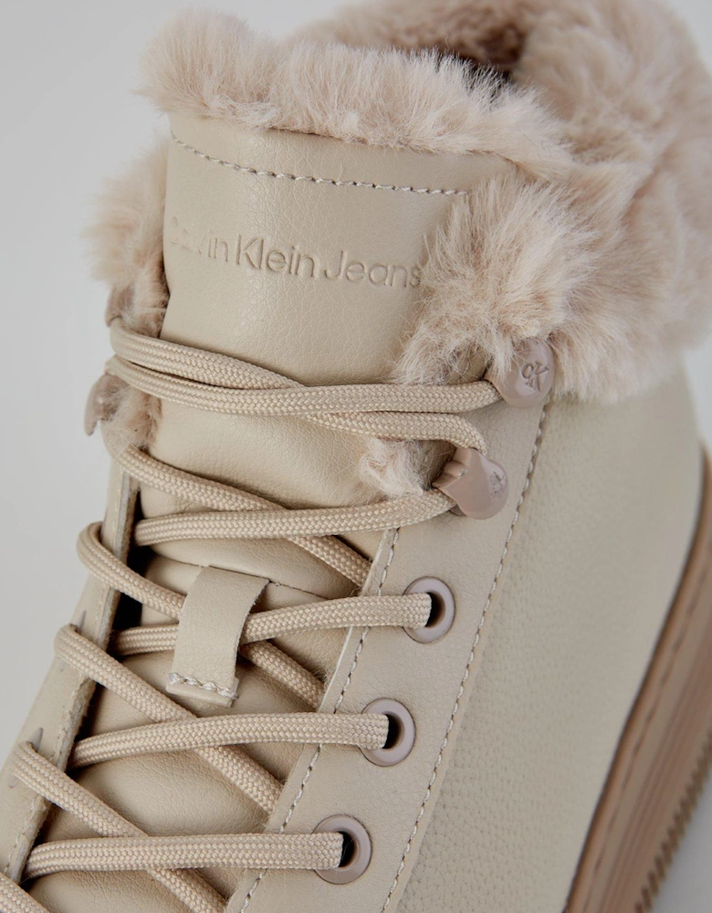 Fleece Lined Flatform Hi-Top Trainers - Cream