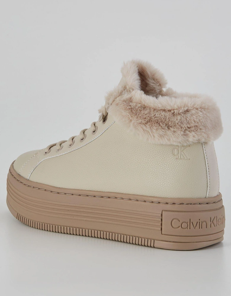 Fleece Lined Flatform Hi-Top Trainers - Cream