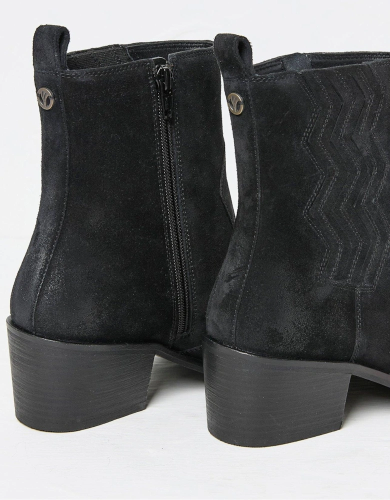 Drea Suede Ankle Western Boots - Black